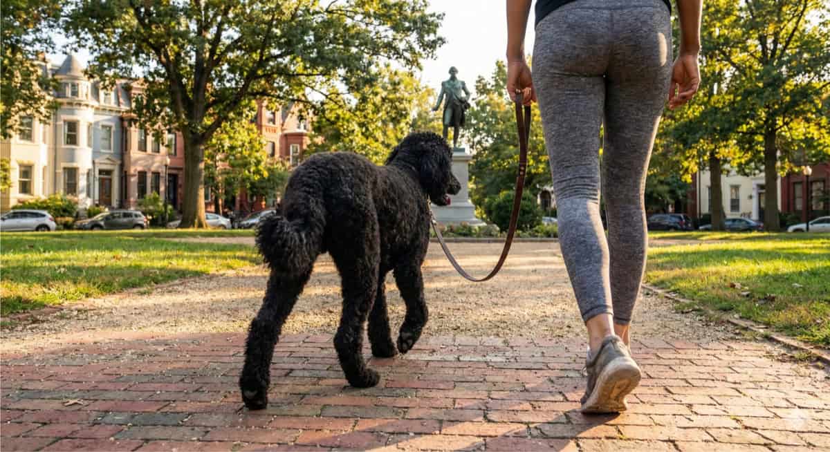 The same Saving Fido walker greeting a familiar dog near Lincoln Park DC